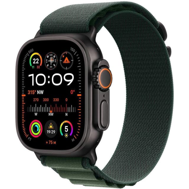 Apple Watch Ultra 2 (2024) GPS+Cellular 49mm, Black Titanium ремешок "Dark Green Alpine Loop", размер S 130-160mm (MX4U3)