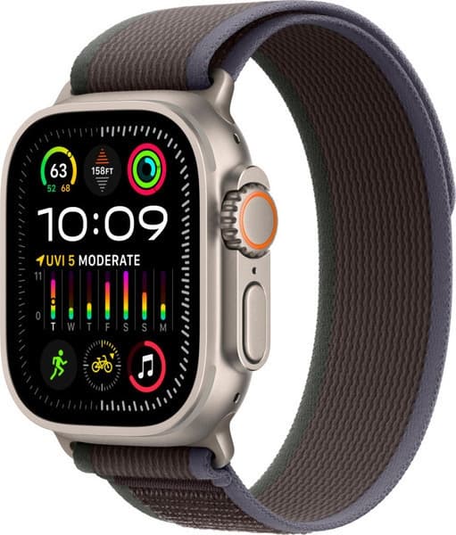 Apple Watch Ultra 2 GPS+Cellular 49mm, ремешок "Blue/Black Trail Loop" размер S/M 130-190 mm (MRFQ3)