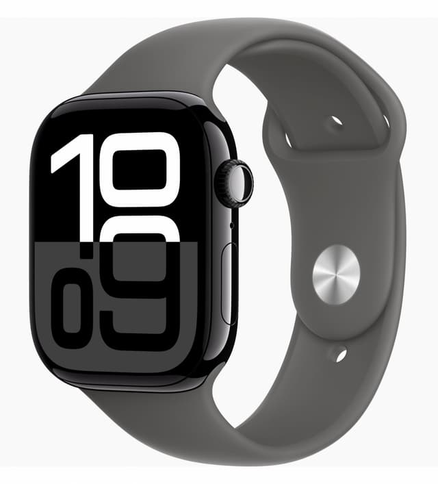 Apple Watch Series 10, 42 мм, алюминий цвета «чёрный глянец», спортивный ремешок цвета "Stone Gray", S/M (MWWX3)