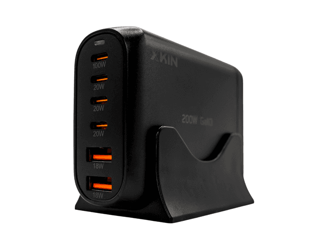 Зарядное устройство XKIN XK-A200P GaN3, 200 Вт [Порты 4 USB-C 2 USB-A]