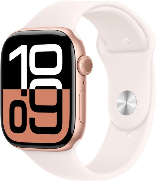 Apple Watch Series 10, 42 мм, алюминий цвета «розовое золото», спортивный ремешок цвета "Light Blush", S/M (MWWH3)