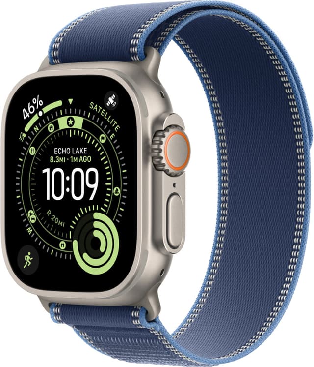 Apple Watch Ultra 3 (2025) GPS+Cellular 49mm, Natural Titanium ремешок "Blue/Bright Blue Trail Loop" M/L 145-220 mm (MEWU4)