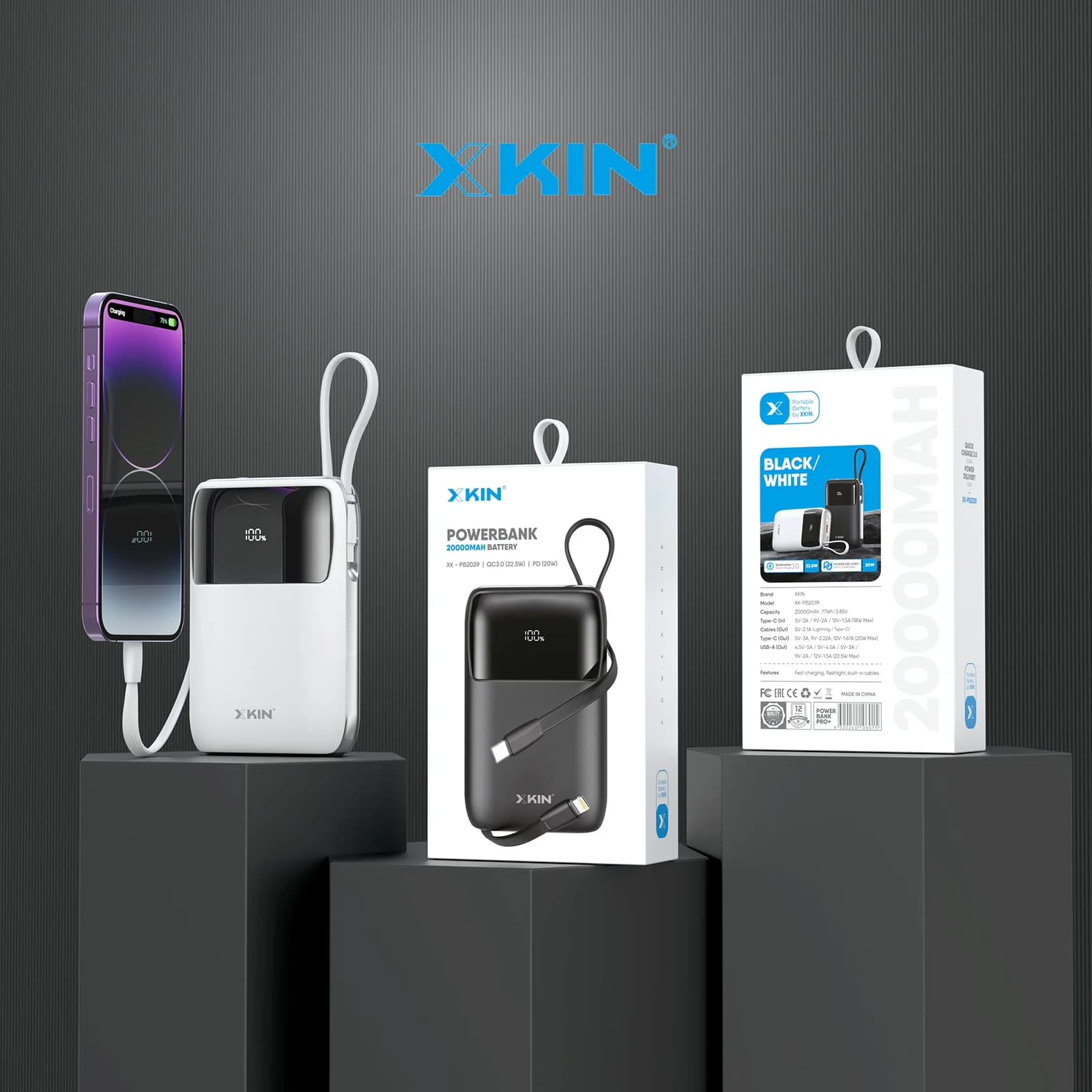 Портативный аккумулятор XKIN Ultra Fast XK-PB2039 [20000 мАч, встроенные кабели] 2
