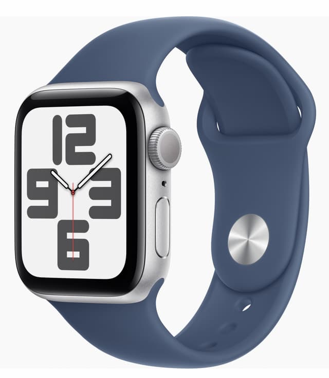 Apple Watch SE 2024, 40 мм, алюминий цвета "серебро", Denim Sport Band, S/M (MXEC3)
