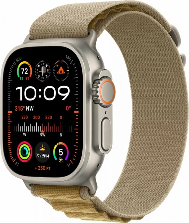 Apple Watch Ultra 2 (2024) GPS+Cellular 49mm, Natural Titanium ремешок "Tan Alpine Loop", OS один размер 130-200mm (MX4E3)