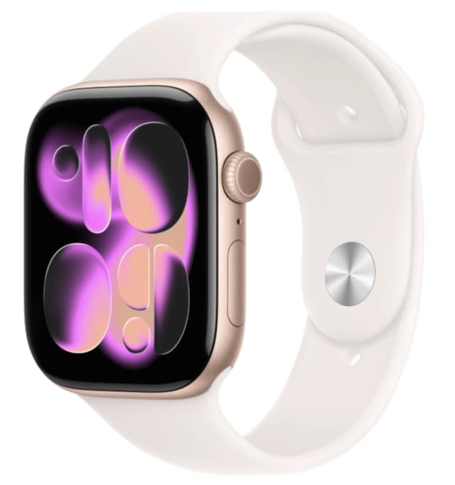Apple Watch Series 11, 46 мм, алюминий цвета «Rose Gold», спортивный ремешок "Light Blush", S/M (MEV64)