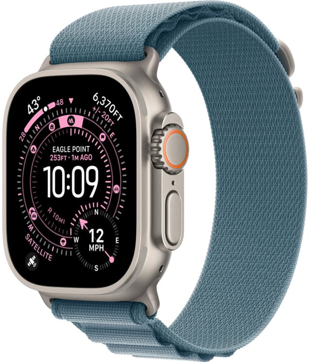 Apple Watch Ultra 3 (2025) GPS+Cellular 49mm, Natural Titanium ремешок "Light Blue Alpine Loop" L 165-210 mm (MEWP4)
