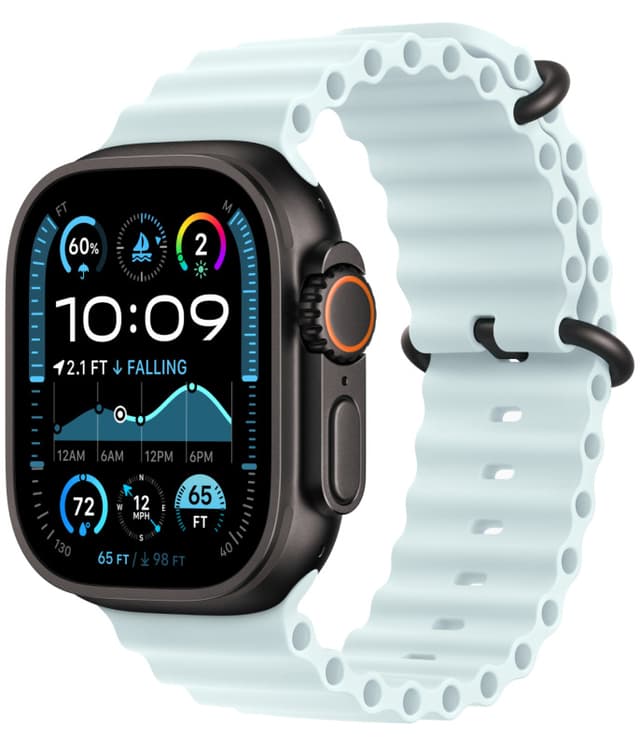 Apple Watch Ultra 2 (2024) GPS+Cellular 49mm, Black Titanium ремешок "Ice Blue Ocean Band" один размер 130-200 mm (MYTC3)
