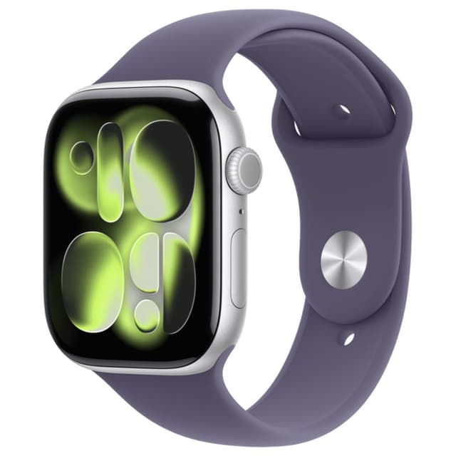 Apple Watch Series 11, 46 мм, алюминий цвета «Silver», спортивный ремешок "Purple Fog", M/L (MEVA4)
