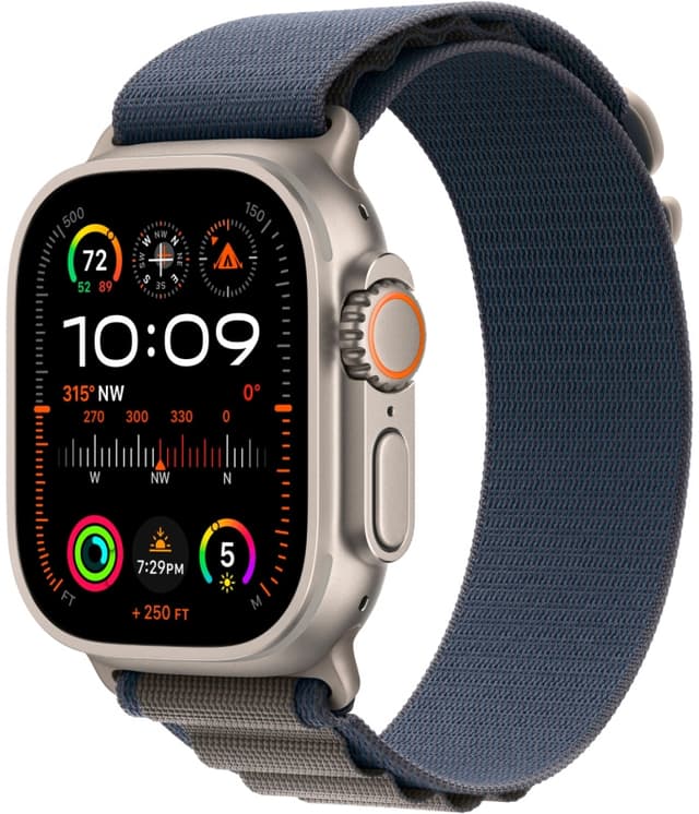 Apple Watch Ultra 2 GPS+Cellular 49mm, Titanium ремешок "Blue Alpine Loop", размер S 130-160 mm (MREK3)