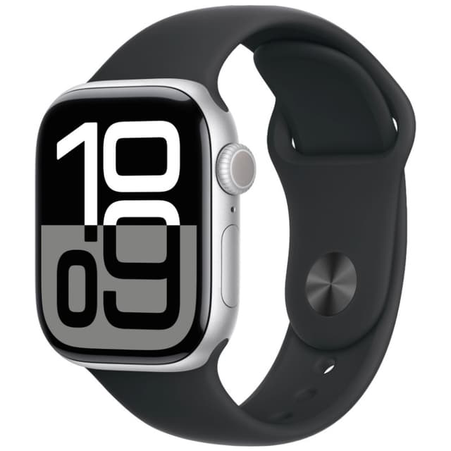 Apple Watch Series 10, 42 мм, серебристый алюминий, спортивный ремешок цвета "Black", S/M (MWWW3)