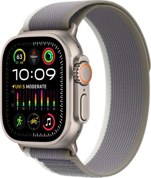 Apple Watch Ultra 2 GPS+Cellular 49mm, ремешок "Green/Grey Trail Loop" размер S/M 130-190 mm (MRF33/MRFN3)